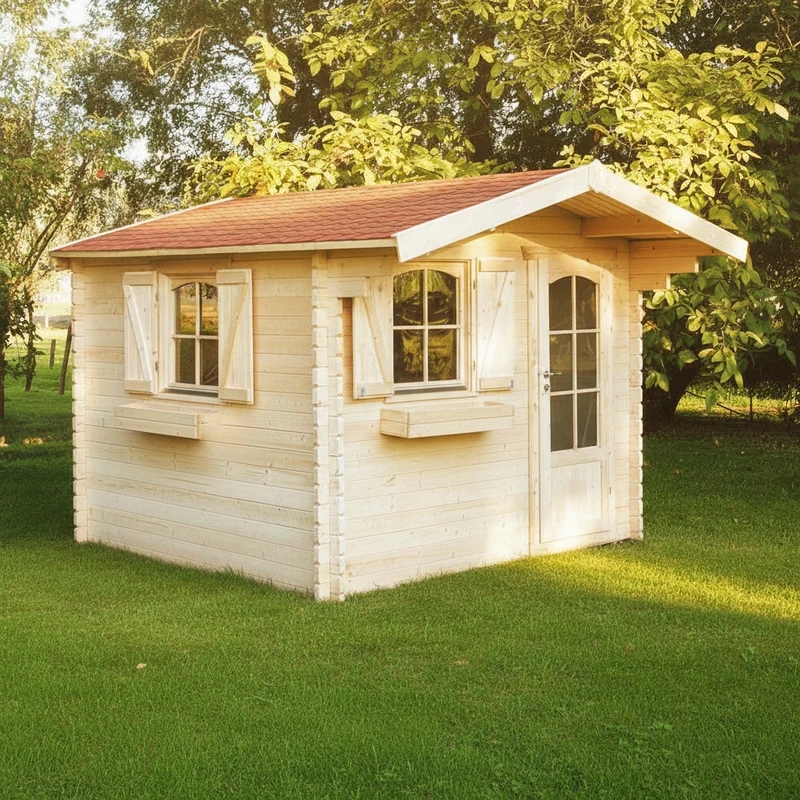 Abri de jardin Servoz - 2,98 m x 2,98 m - sapin du Nord certifié - porte simple et fenêtres - volets inclus - bois imprégné