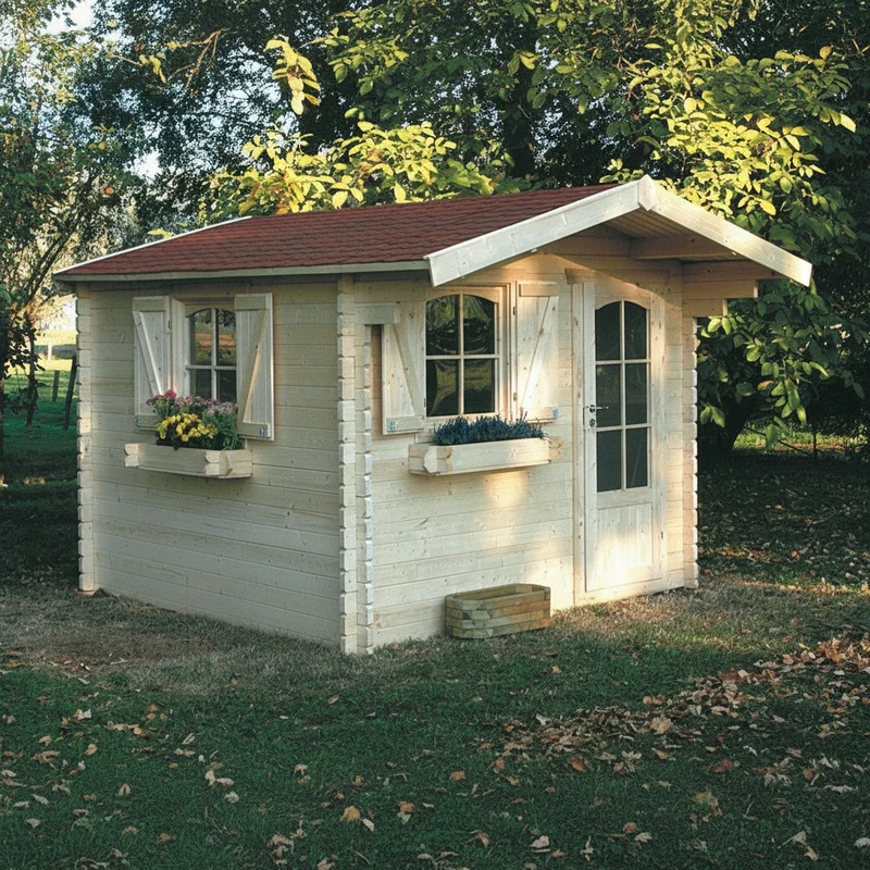 Abri de jardin Servoz - 2,98 m x 2,98 m - sapin du Nord certifié - porte simple et fenêtres - volets inclus - bois imprégné