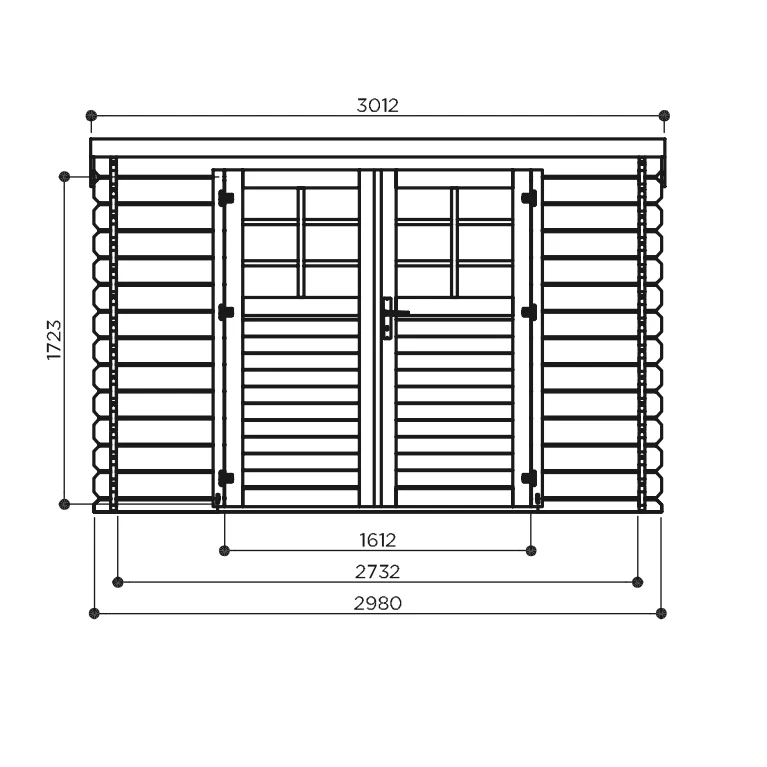 Abri de jardin Niamh - 2,98 x 2,98 m - sapin du Nord certifié - toiture plate pente légère- double-porte avec fenêtres