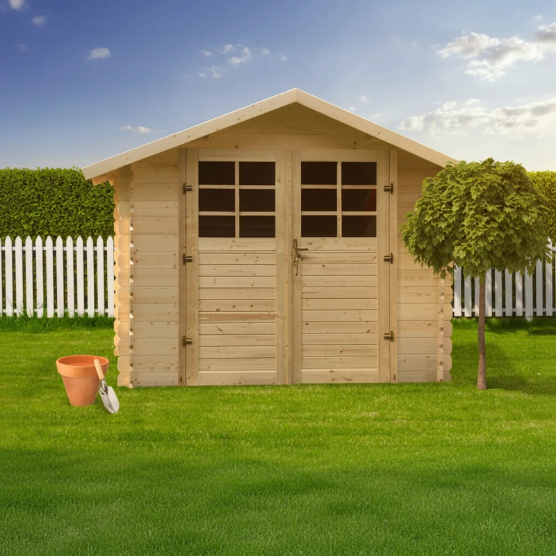 Abri de jardin Lola - 2,98 x 2,98 m - sapin du Nord certifié - double-porte avec fenêtres