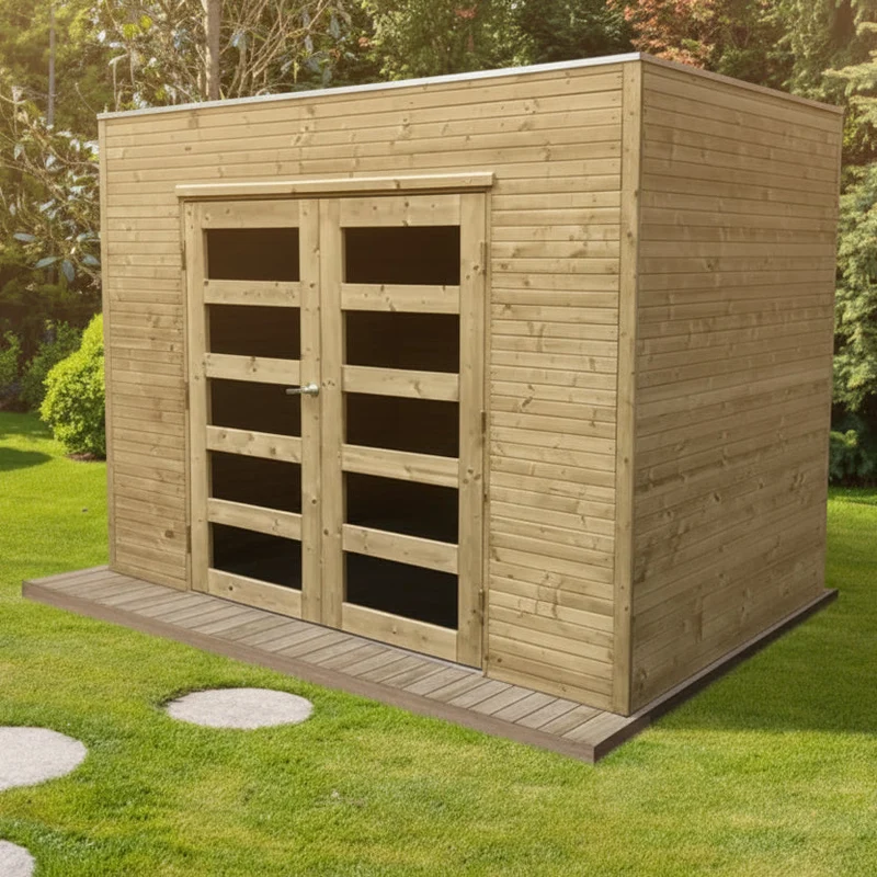 Abri de jardin Capri - 2,98 x 1,98 m - sapin du Nord certifié - traité - toiture plate - double-porte avec fenêtres