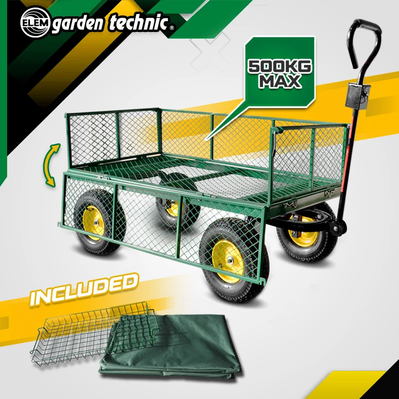 Chariot de jardin en acier avec bâche amovible- 138 x 62 x 68 cm