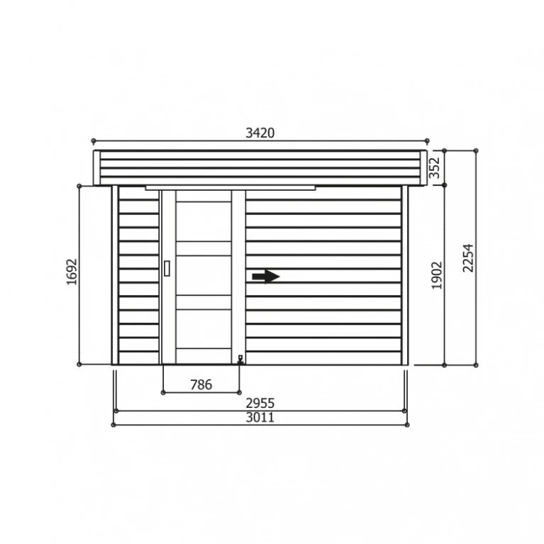 Abri de jardin Oslo - 3,01 x 2,01 m - sapin du Nord certifié - toiture plate - porte coulissante avec fenêtre
