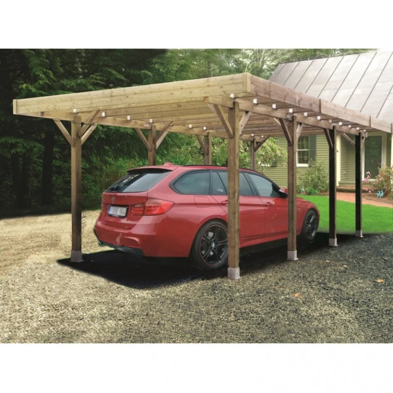 Carport en bois 4 x 5 m – Sapin du Nord traité – Toit plat – Résistant et durable