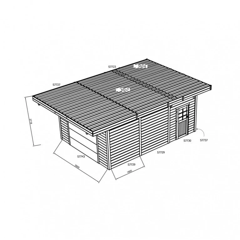 Carport-garage en bois – 5 x 7 m – Sapin du Nord FSC traité – Porte motorisée – Toit plat