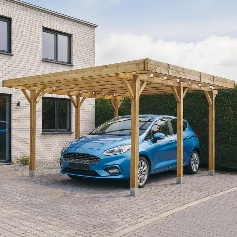 Carport en bois – 3 x5 m – Sapin du Nord traité – Toit plat – Protection toutes saisons