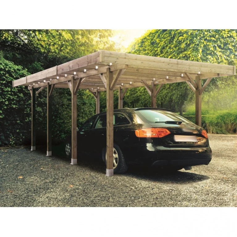 Carport en bois – 3 x5 m – Sapin du Nord traité – Toit plat – Protection toutes saisons