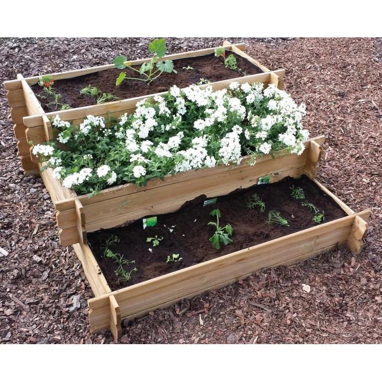 Carré potager en escalier 1,4 x 1,4 x 0,6 m - avec géotextile - traité autoclave