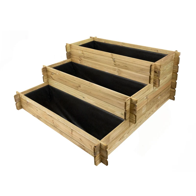 Carré potager en escalier 1,4 x 1,4 x 0,6 m - avec géotextile - traité autoclave