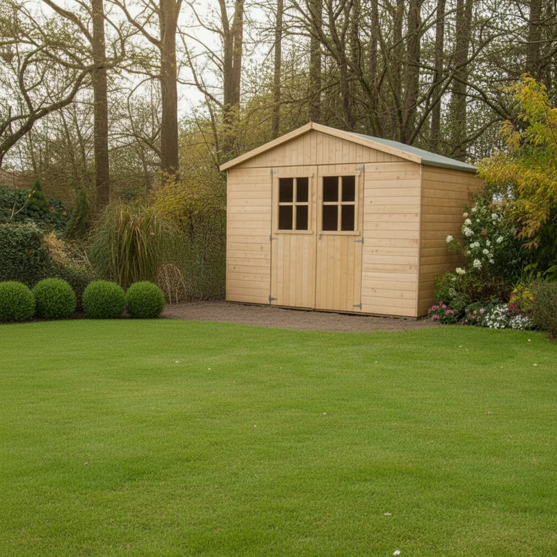 Abri de jardin Inès - 2,65 x 1,85 m - traité - sapin du Nord certifié - double-porte avec fenêtres