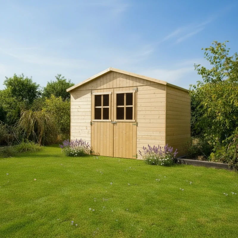 Abri de jardin Inès - 2,65 x 1,85 m - traité - sapin du Nord certifié - double-porte avec fenêtres