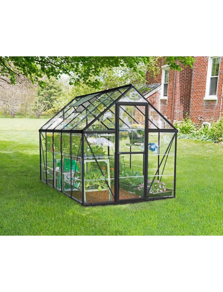 Serre de jardin Harmony 1,85 x 3,05 m grise - aluminium - fenêtre avec gouttières