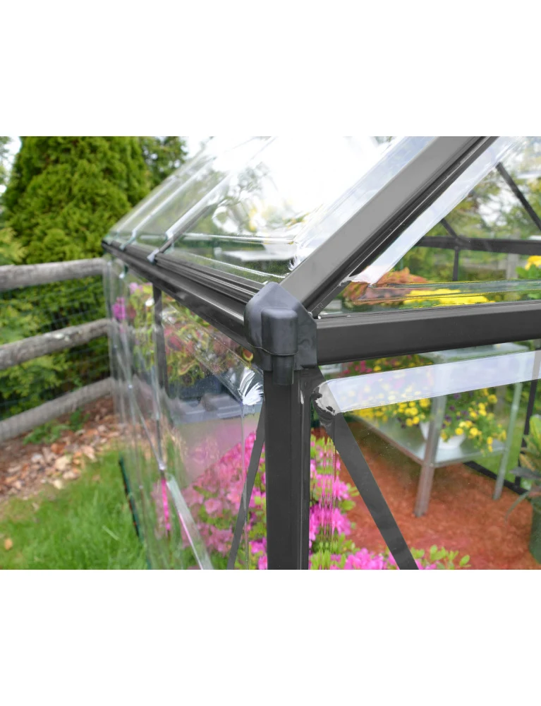 Serre de jardin Harmony 1,85 x 3,05 m grise - aluminium - fenêtre avec gouttières
