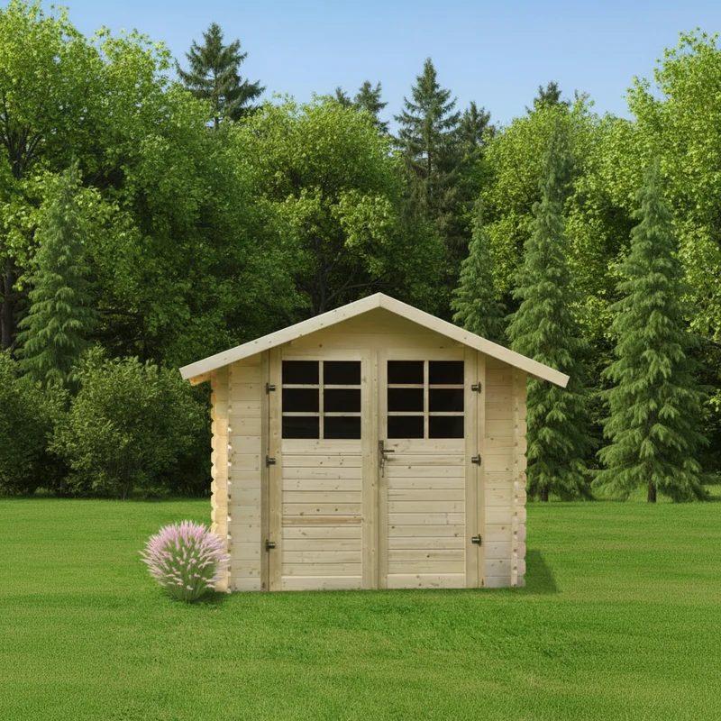 Abri de jardin Muriel - 2,38 x 2,38 m - sapin du Nord certifié - double-porte avec fenêtres