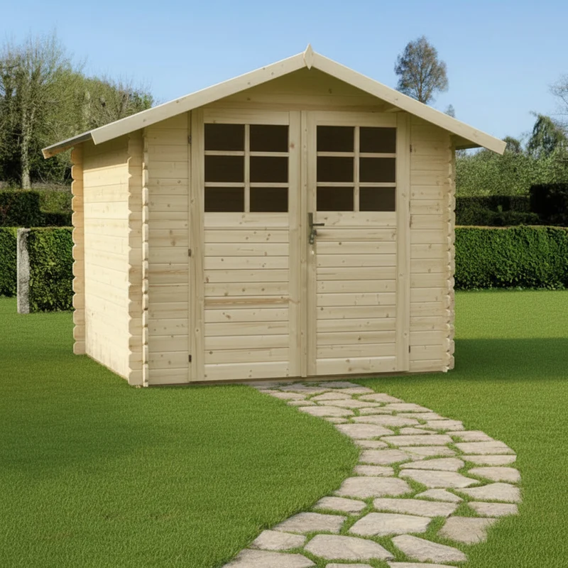 Abri de jardin Muriel - 2,38 x 2,38 m - sapin du Nord certifié - double-porte avec fenêtres