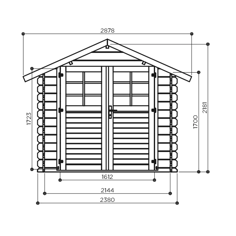 Abri de jardin Muriel - 2,38 x 2,38 m - sapin du Nord certifié - double-porte avec fenêtres