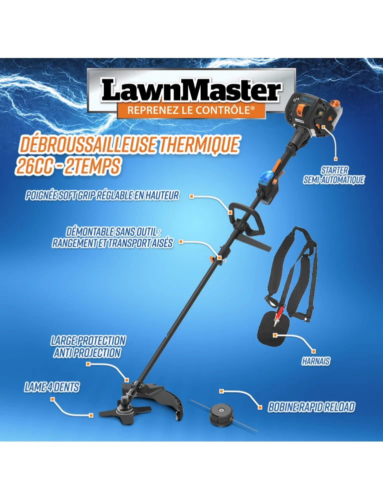 Débroussailleuse thermique 26 CM³ - démarrage électrique