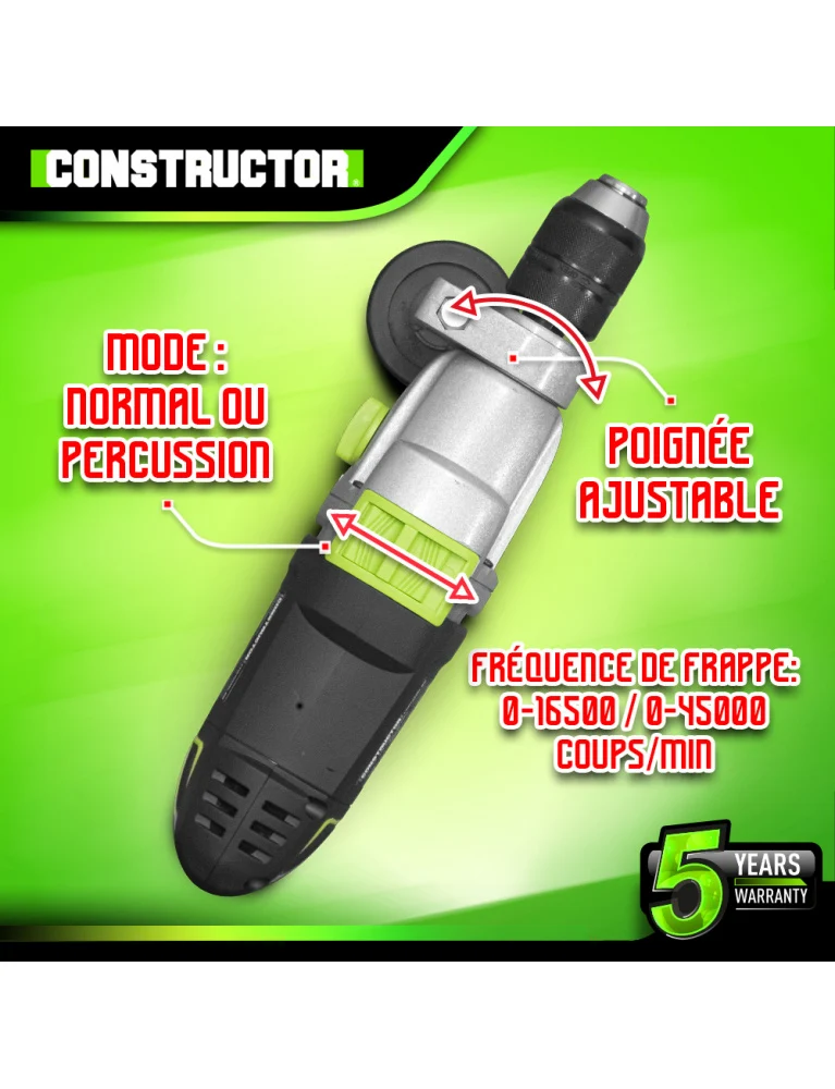 Perceuse à percussion 1050W – Mandrin automatique 13 mm – Coffret inclus – Poignée softgrip