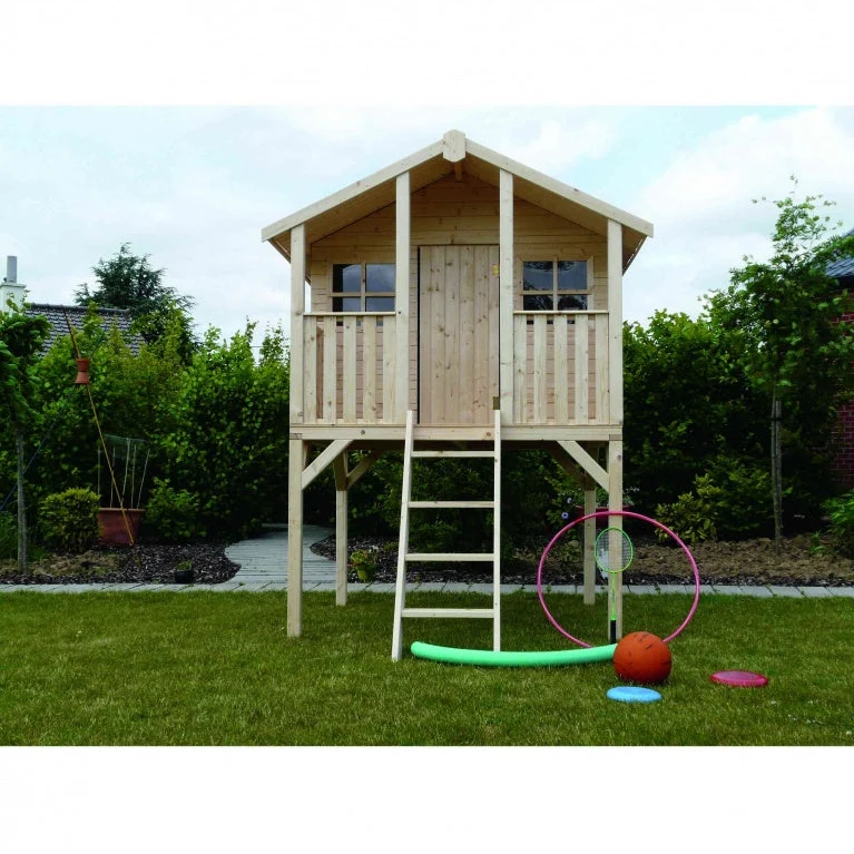 Cabane de jardin surélevée en bois Playhouse Traditional – 1,80 x 1,90 m – avec balcon et double fenêtre