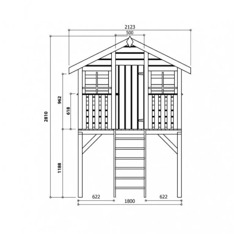 Cabane de jardin surélevée en bois Playhouse Traditional – 1,80 x 1,90 m – avec balcon et double fenêtre