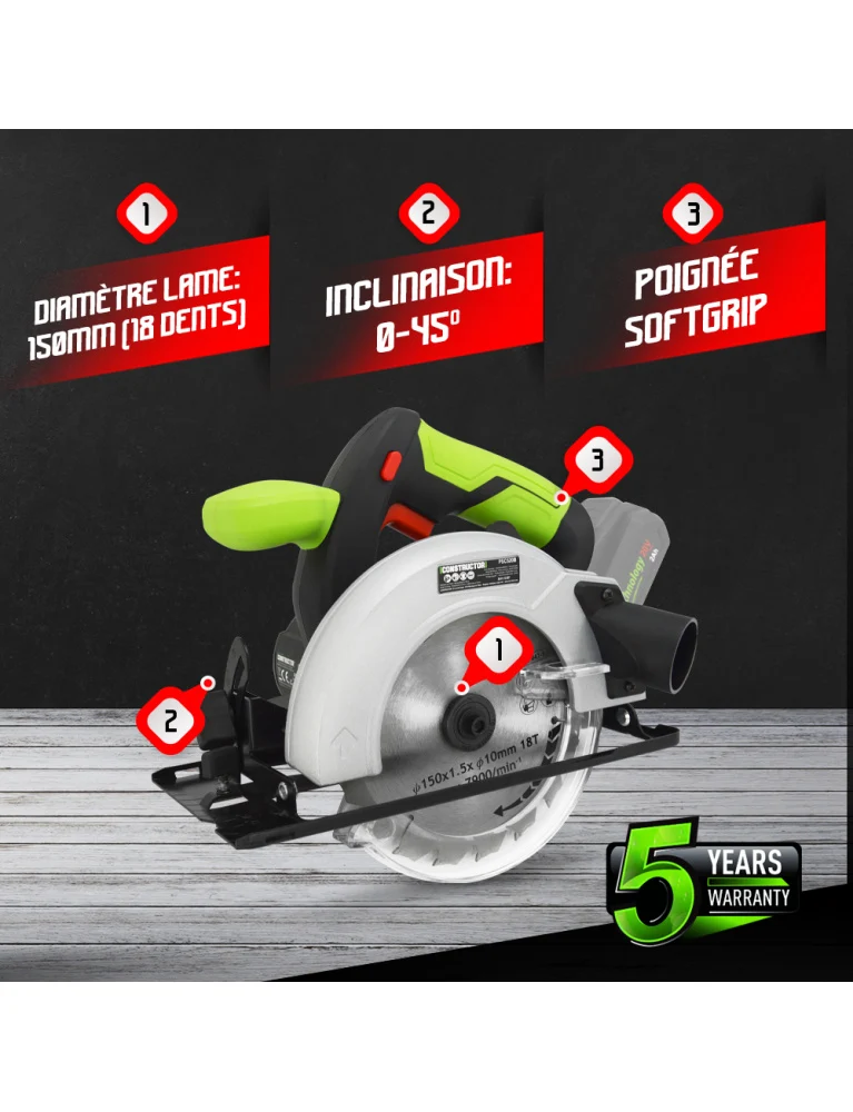 Scie circulaire sans fil 20V – 150 mm – coupe 45 mm – légère, précise et performante – sans batterie ni chargeur