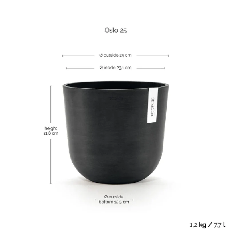 Vaso Fioriera Oslo D25 H21,8 Cm Grigio Scuro Ecopots