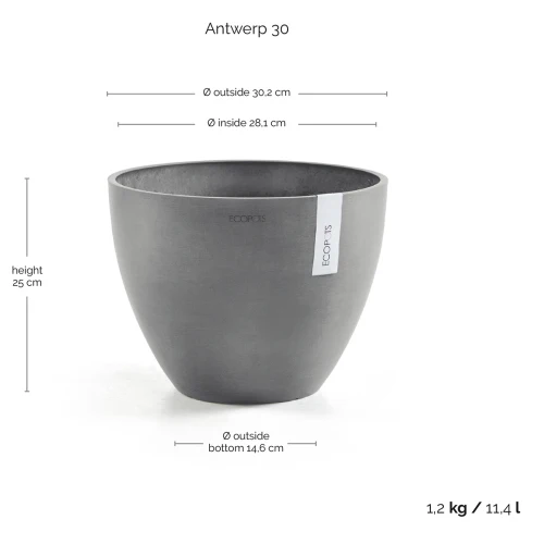Vaso Rotondo D30 H25,5 Grigio Ecopots
