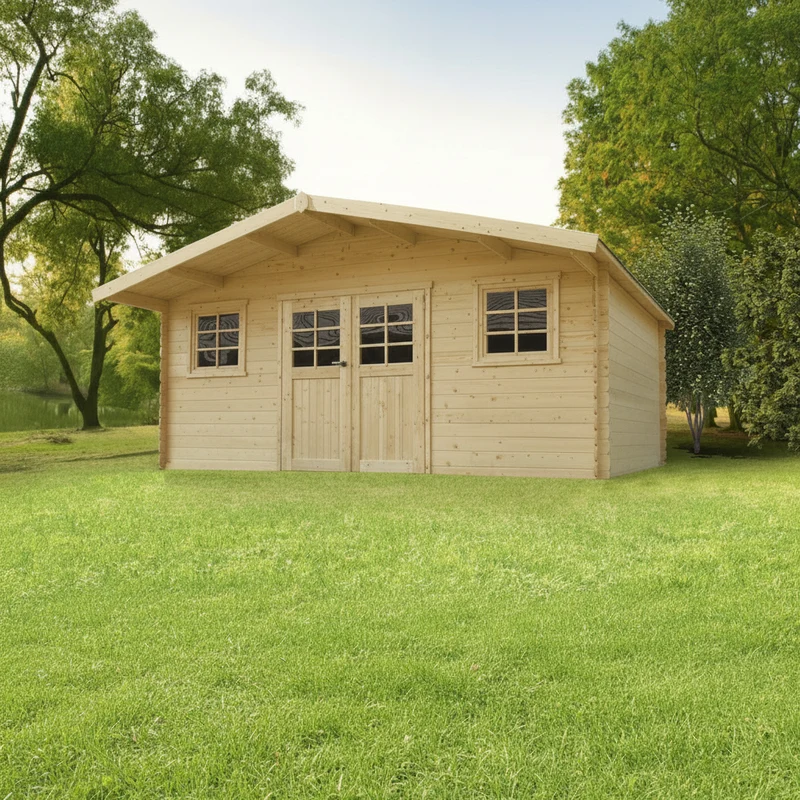 Abri de jardin Douai - 5,08 x 2,98 m - sapin du Nord certifié - double-porte avec fenêtres