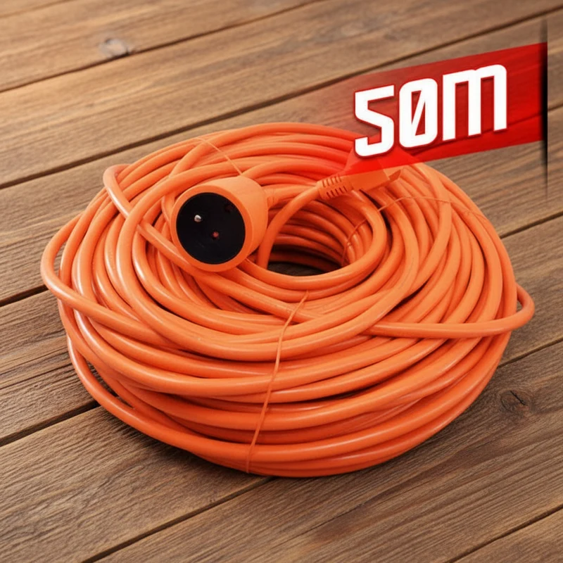 Rallonge électrique 50 m I-WATTS – Câble 3G1.5 mm², 3680W, haute visibilité orange, protection enfant, NF