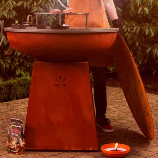 Couvercle Barbecue Acier Corten Ø100 cm – WHITE FIRE – Accessoire Haut de Gamme & Résistant