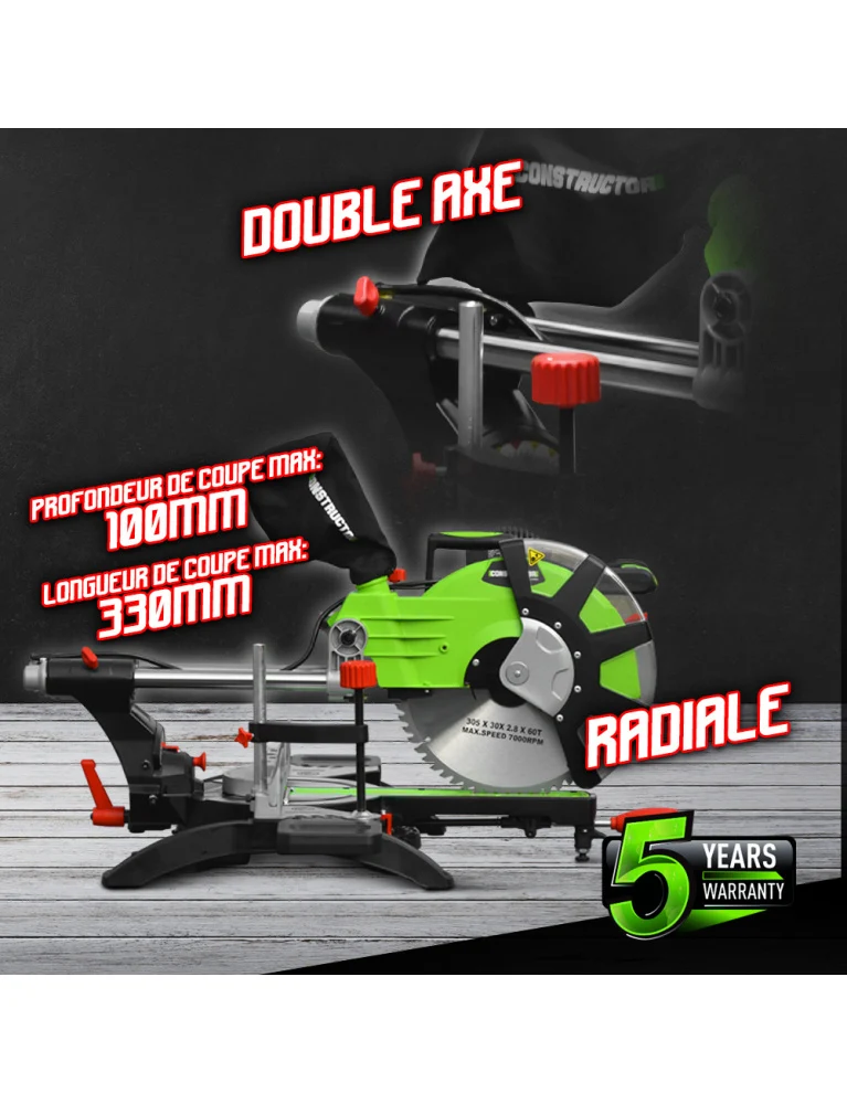 Scie à onglets radiale 2100W – 305 mm – laser – double inclinaison