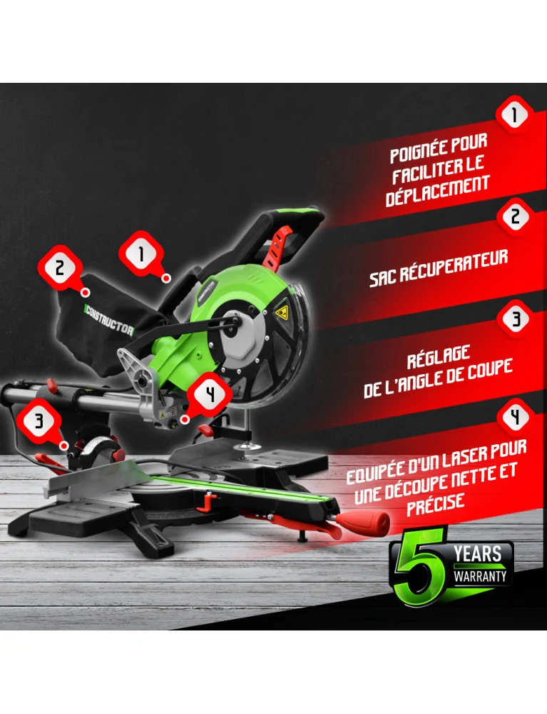 Scie à onglets radiale 1800W – 210 mm – laser – double inclinaison