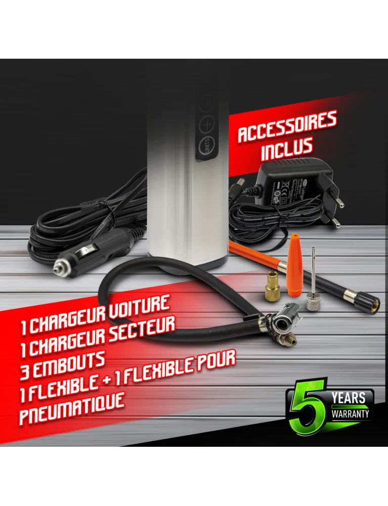 Compresseur rechargeable 12V ultra-compact – 10 bars, LED, batterie lithium