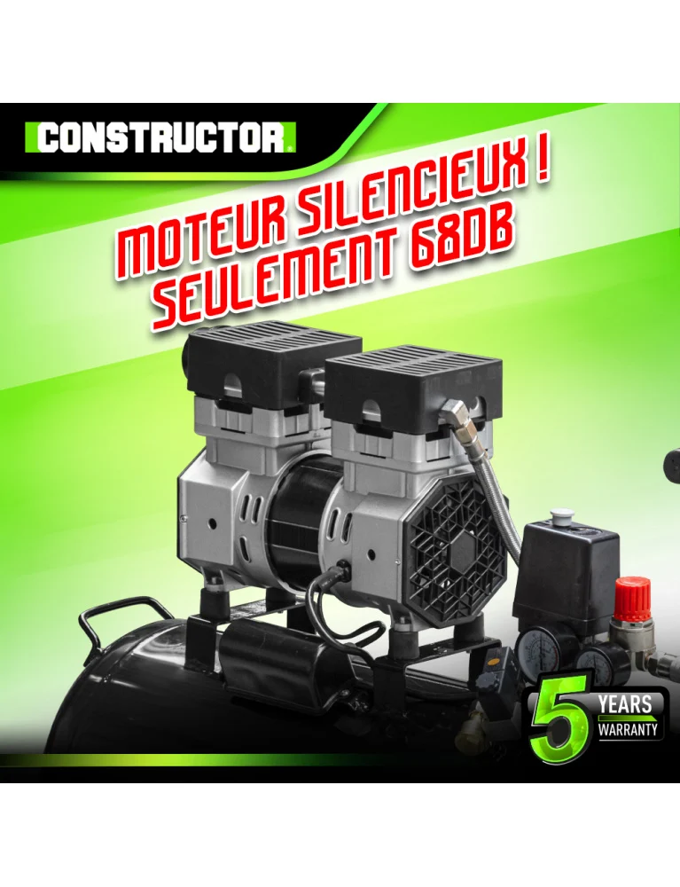 Compresseur 750W – silencieux 50L – 8 bars, sans huile, 68 dB
