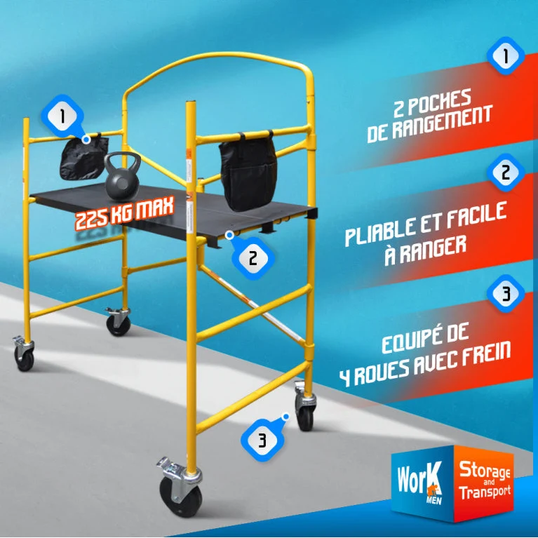 Échafaudage pliant en acier – 2 hauteurs 60/90 cm – 225 kg