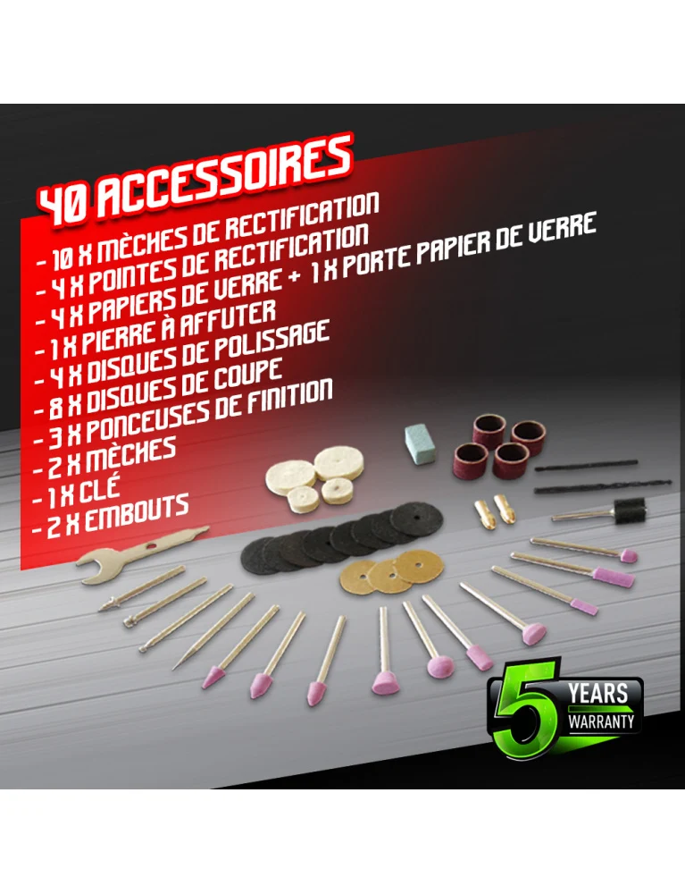 Mini outil multifonctions 130W – vitesse variable 10 000 à 35 000 tr/min – 40 accessoires – mallette incluse