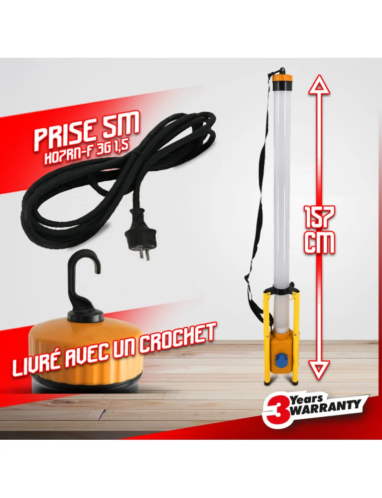 Projecteur LED de chantier 60W – I-Wat, 360°, trépied 157 cm, IP54