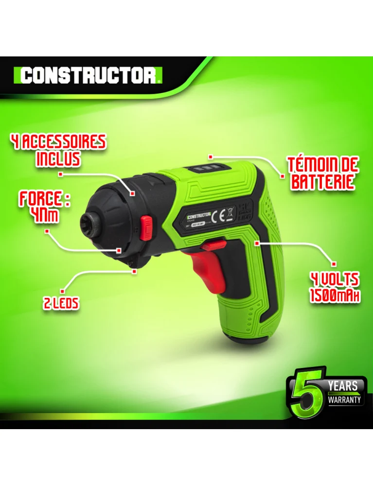 Tournevis rechargeable 4V lithium – 1500 mAh, 4 Nm, coffret 31 accessoires