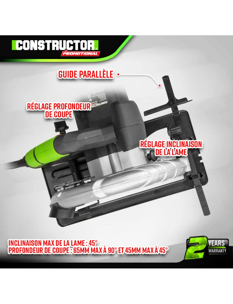 Scie circulaire 1200W – lame 185 mm – coupe 65 mm – puissante, précise et ergonomique