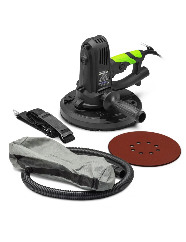 Ponceuse à plâtre 1220W – 225 mm – Vitesse réglable – Sac récupérateur & 8 abrasifs inclus