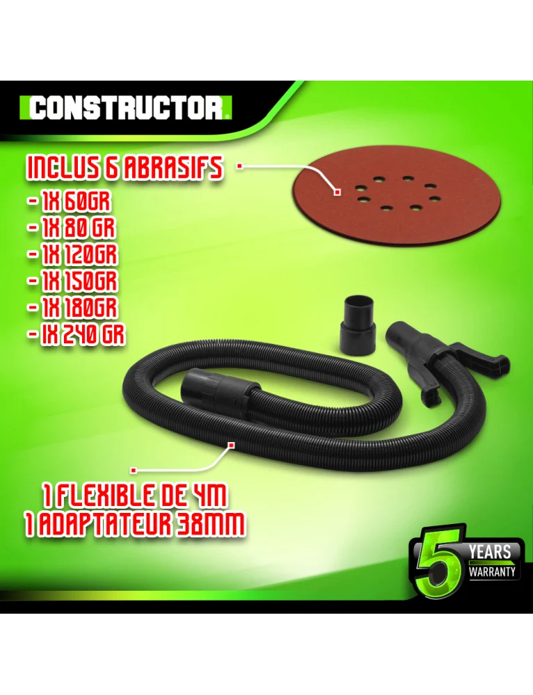 Ponceuse murs et plafonds 710W – 225 mm – Vitesse variable – Manche télescopique – 6 abrasifs inclus