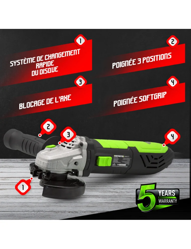 Meuleuse d’angle 900W – Disque 115 mm – Réversible droite/gauche – Compacte et puissante