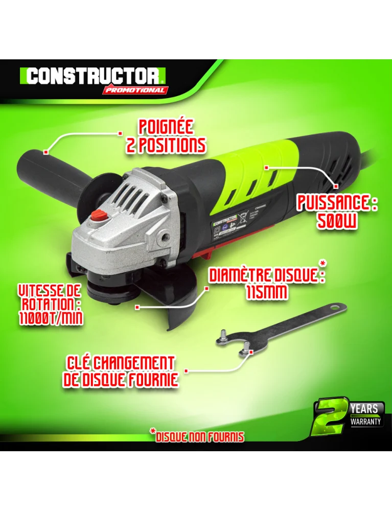 Meuleuse d’angle 500W – Disque 115 mm – Compacte et précise