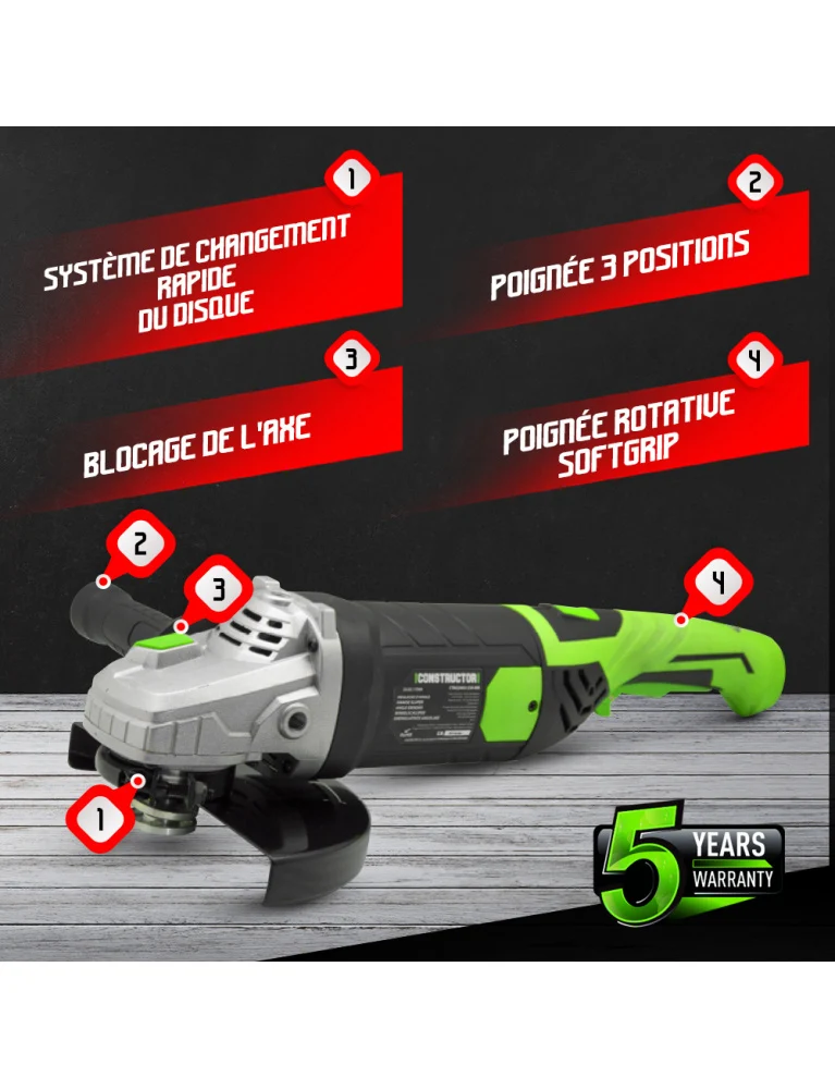 Meuleuse d’angle 2350W – Disque 230 mm – Démarrage progressif – Poignée rotative – Puissante et précise