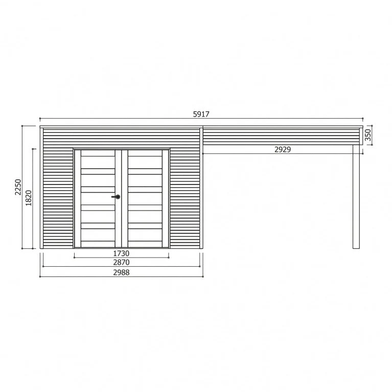 Abri de jardin Salerno - avec extension - traité - 2,988+ 2,92 x 1,98 m- sapin du Nord certifié- toiture plate - double-porte avec fenêtres