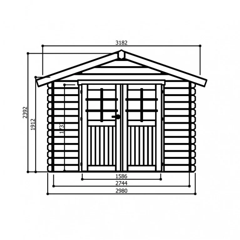 Abri de jardin Chartres - 2,98 x 2,38 m - sapin du Nord certifié - double-porte avec fenêtres