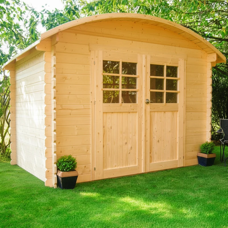 Abri de jardin Dainville - 2,98 x 2,38 m - traité- sapin du Nord certifié - double-porte avec fenêtres