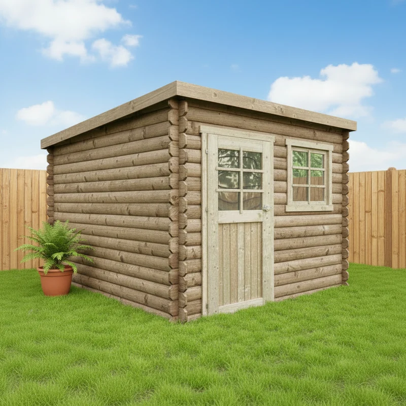 Abri de jardin Nevers - traité - 2,38 x 2,38 m - sapin du Nord certifié - toiture plate - porte simple et fenêtres