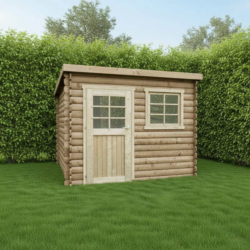 Abri de jardin Nevers - traité - 2,38 x 2,38 m - sapin du Nord certifié - toiture plate - porte simple et fenêtres