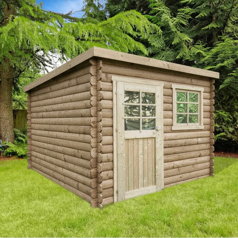 Abri de jardin Nevers - traité - 2,38 x 2,38 m - sapin du Nord certifié - toiture plate - porte simple et fenêtres